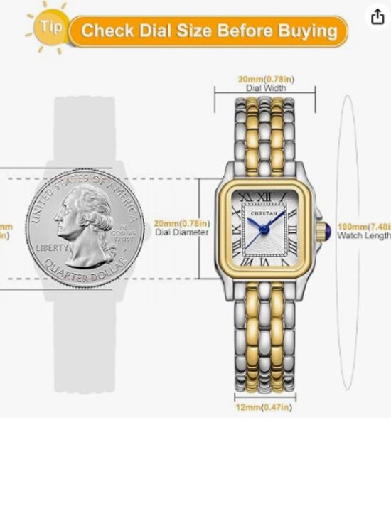 CHEETAH Gold Watches for Women with Small Vintage Bracelet, Rectangular Case Rom